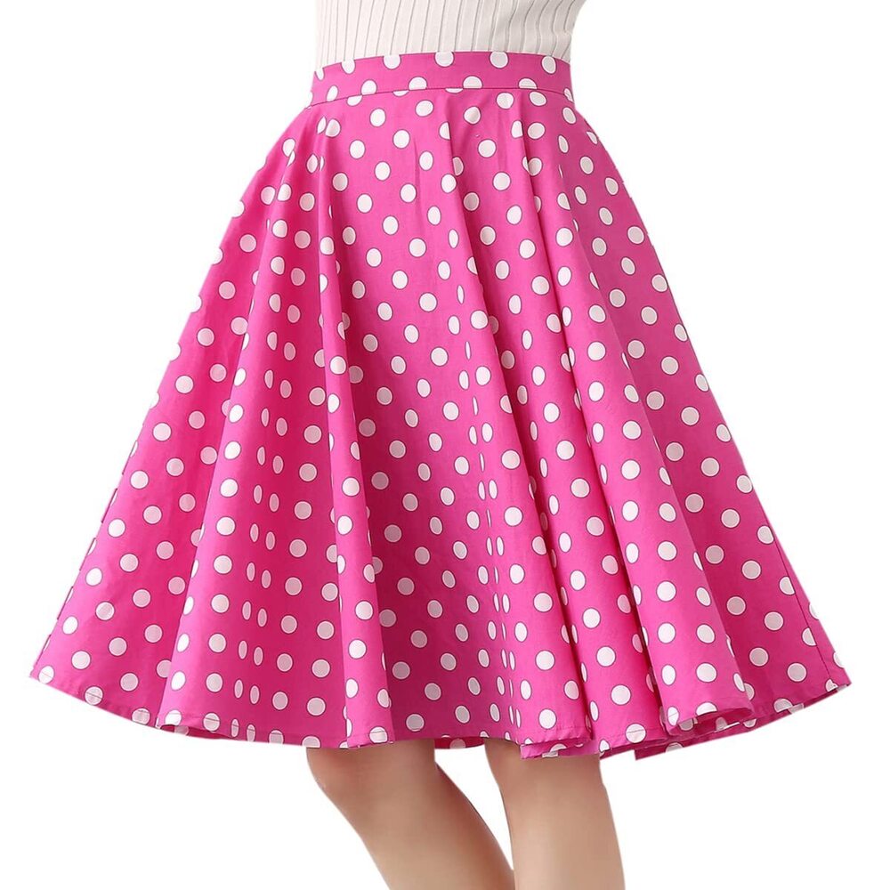 6028 50s Vintage Polka Dot A Line Midi Skirt 60s Cocktail Party High Waist